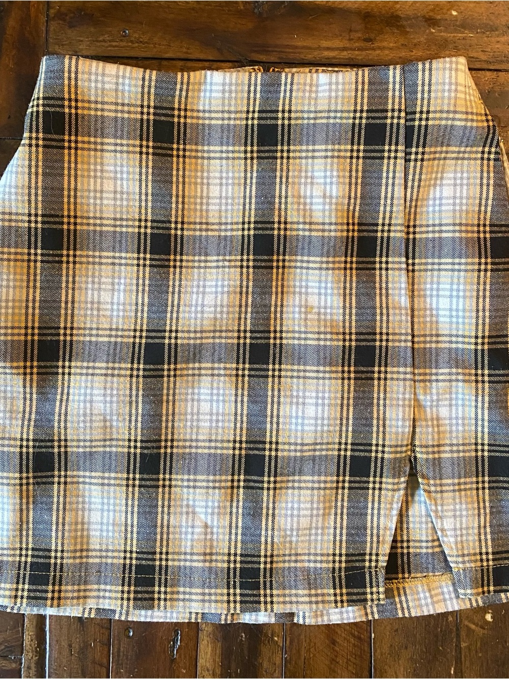 Urban Outfitters Mustard & Black Plaid Skirt with Exposed Zip